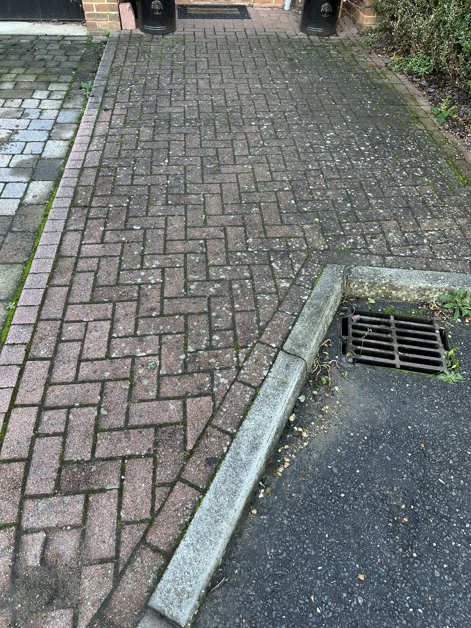 Driveway before pressure washing – block paving with dirt and moss, St Neots or Huntingdon area